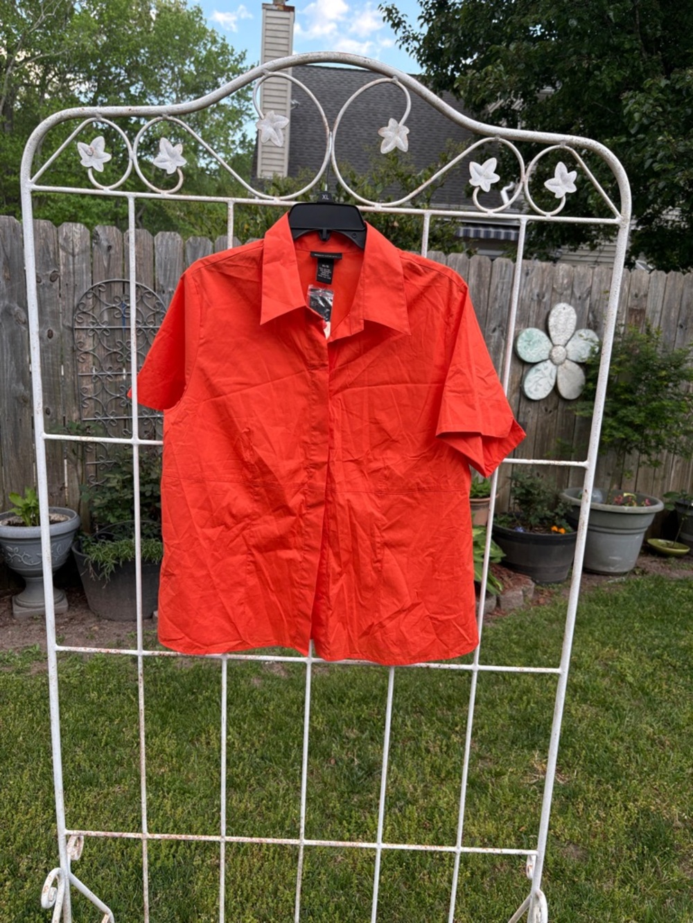 Lane Bryant Men's Short Sleeve Button-Down Shirt in Bright Orange